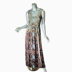 One World Women’s Colorful Boho Maxi Dress Soft Stretchy Scoop Neck Sleeveless